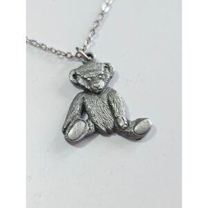 Vintage pewter usps bear pendant necklace 19"